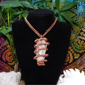 large CLEAR QUARTZ & copper necklace